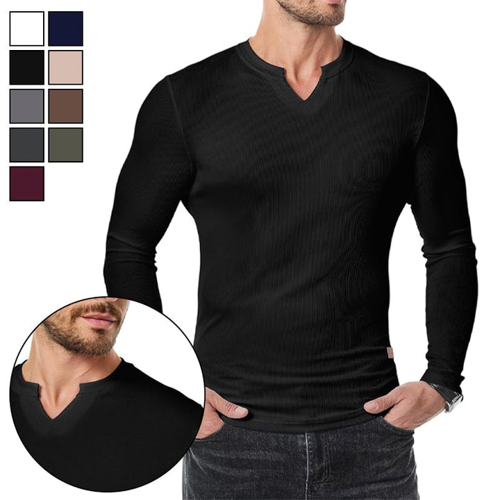 Slim Fit V-ringad långärmad muskelskjorta för män