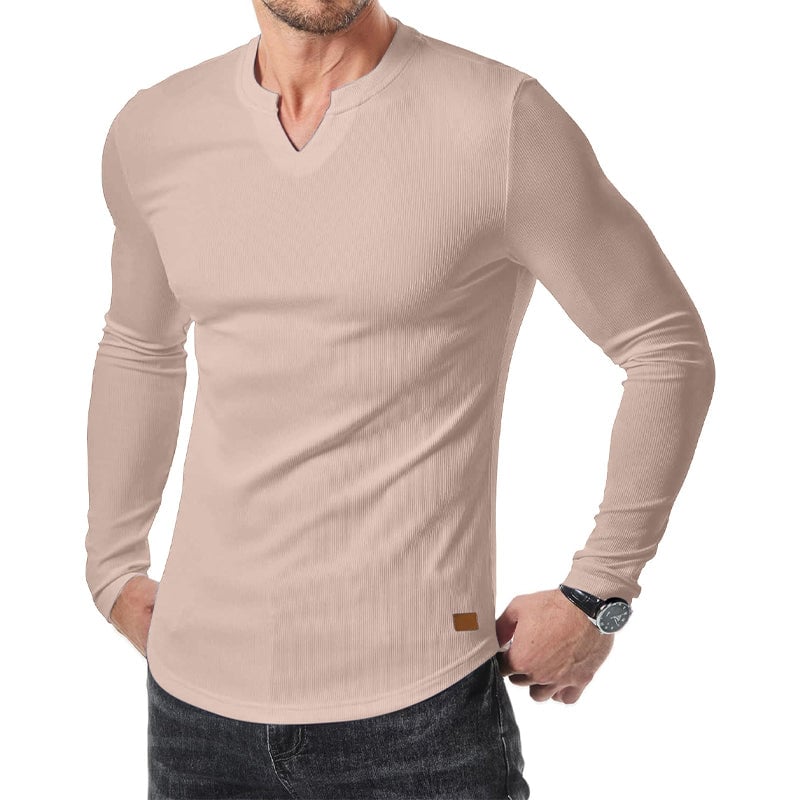 Slim Fit V-ringad långärmad muskelskjorta för män