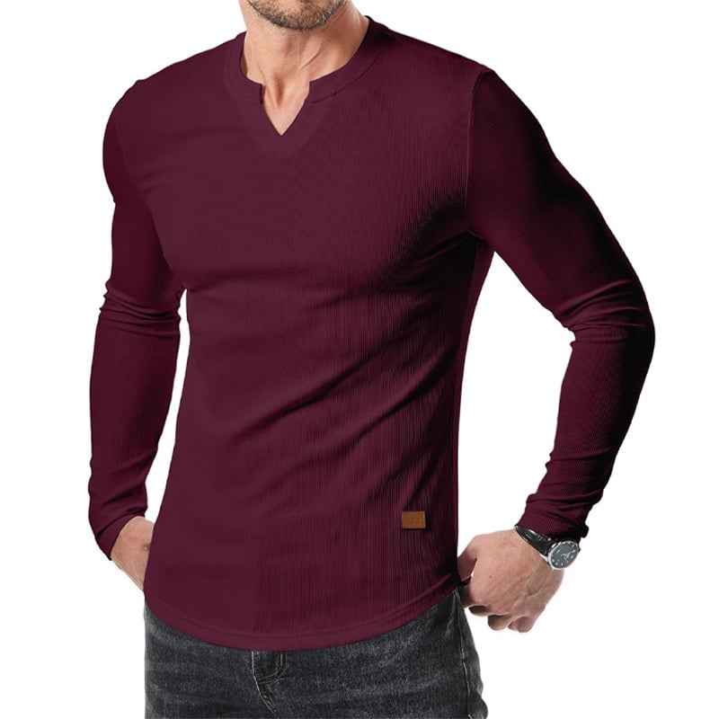 Slim Fit V-ringad långärmad muskelskjorta för män