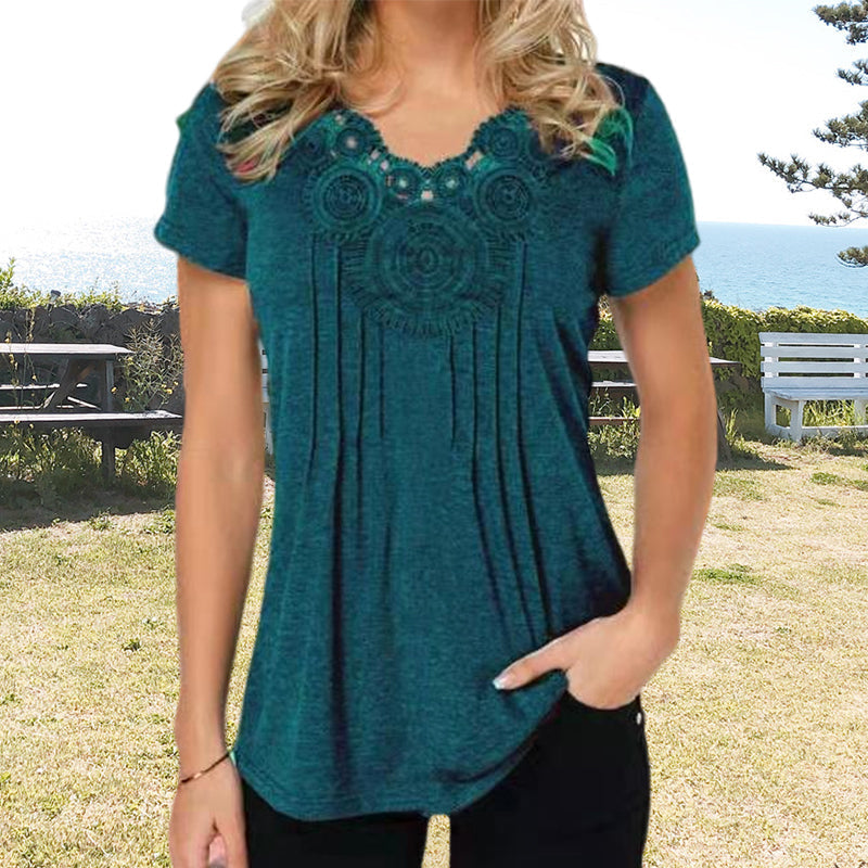Damtopp V-ringad Spets Slim Fit T-shirt