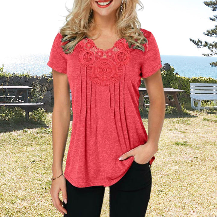 Damtopp V-ringad Spets Slim Fit T-shirt