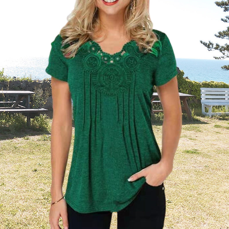 Damtopp V-ringad Spets Slim Fit T-shirt