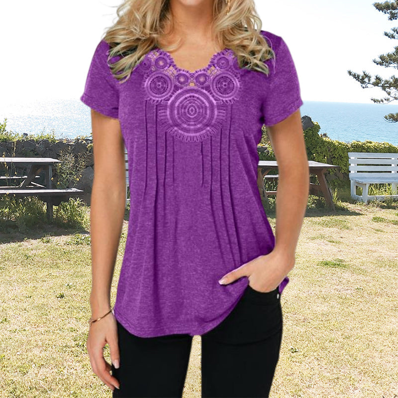 Damtopp V-ringad Spets Slim Fit T-shirt