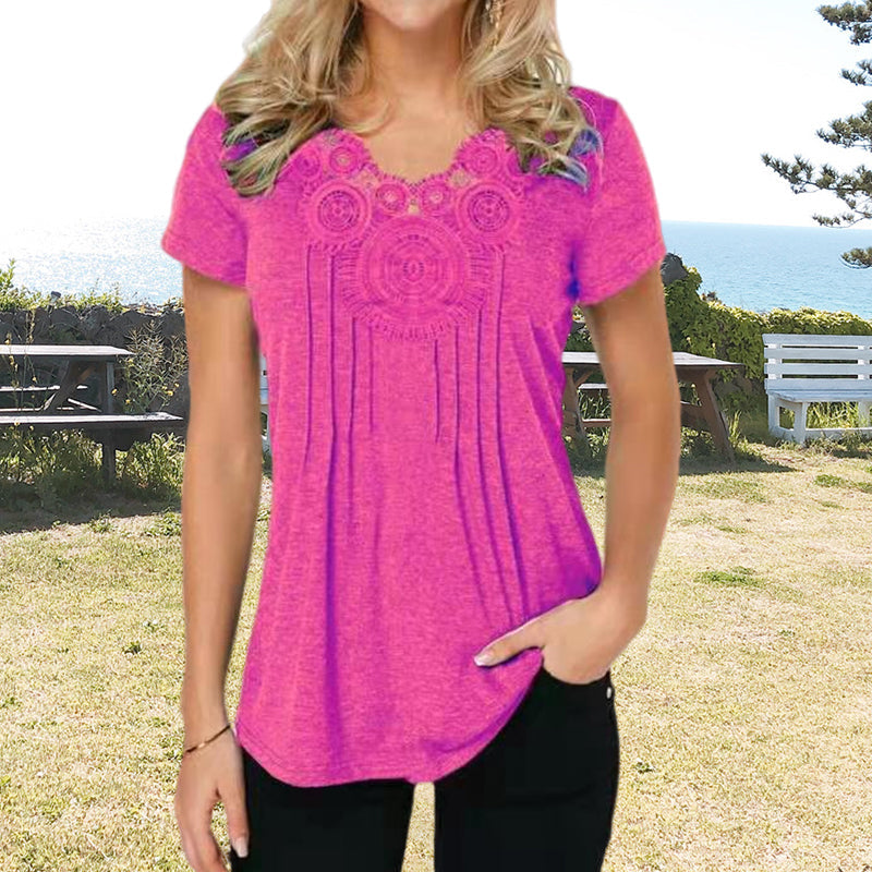 Damtopp V-ringad Spets Slim Fit T-shirt