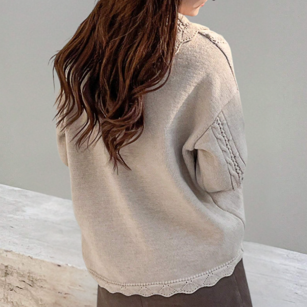 Höstig stickad blommig pullover för damer - Emma